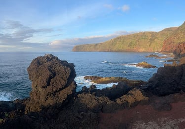 the view on a rocky cliff overlooking the ocean