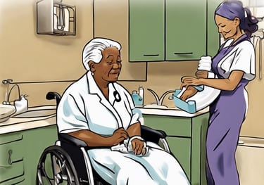 a nurse in a wheelchair is taking care of a patient