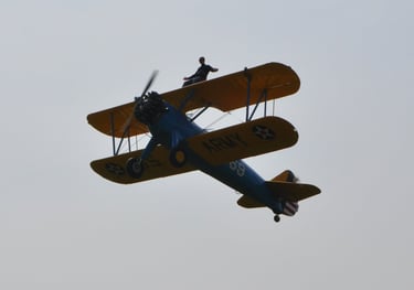 vintage Boeing Stearman biplane used for wing walking, Damyns Hall Aerodrome, London, United Kingdom