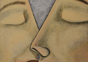 Hesham Nawar, kiss in fog, acrylic on canvas.