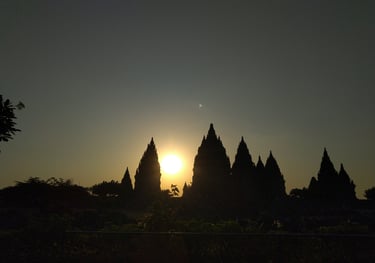 beautiful sunset at prambanan temple indonesia