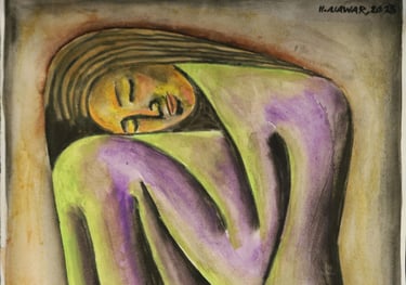 Sleeping in The Cold, Watercolour on paper, 35 x 50 cm.