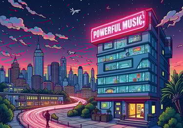 a city street scene with colorful building