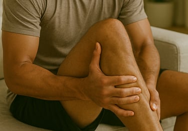 Man with leg cramp showing tight muscles