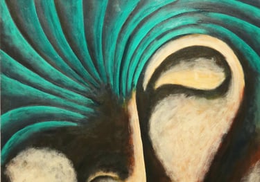 Hesham Nawar, kiss and tree, acrylic on canvas.