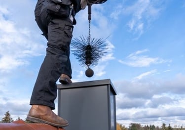 A chimney being swept from the top down