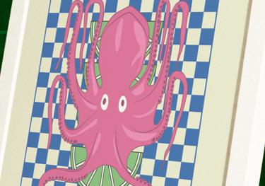 Poster Octopus Osaka Sur fond carreaux vert