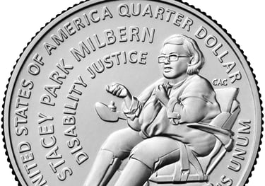 Screenshot of detailed mock up of US Quarter during the design stage. Stacey is prominent with her hand to trach speaking.