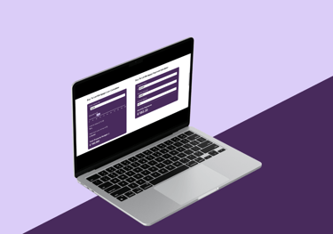 a laptop computer screen showing a website page on a purple background