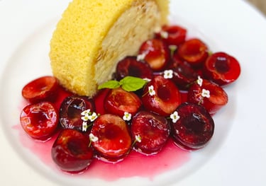 almond semifreddo with market cherries