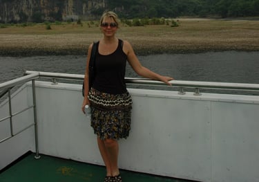 Tracey Billington on the river Li cruise, Guilin, China