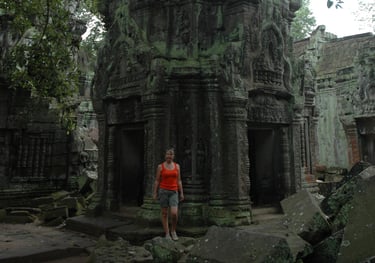 Tracey Billington at Ta Prohm, the Tomb Raider Temple, Angkor Wat, Siem Reap, Cambodia