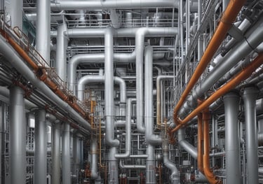 Skilled workers welding steel pipes on an industrial site under bright sunlight.