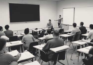 A professional woman reviewing business process charts in a modern office.