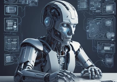 A sleek, modern website layout on a laptop screen with purple and blue accents.