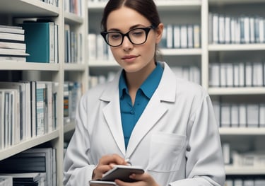 a woman sitting at a desk looking at a computer screen