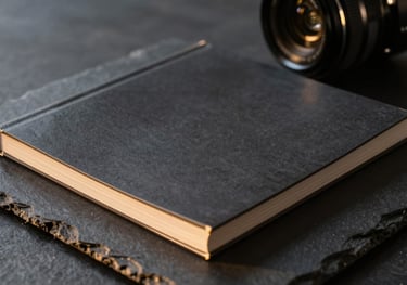 A high-quality photo of a thick, matte-finish magazine resting on a dark slate surface, with golden sunlight catching the edges.