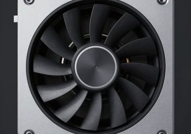 Symmetrical shot of a modern cooling fan vent on a high-end beauty device, clean industrial design, light grey and black tones.