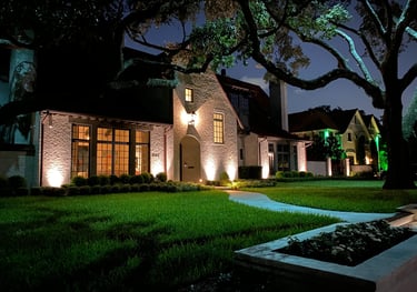 facade lighting and moon lighting at house in Houston Texas