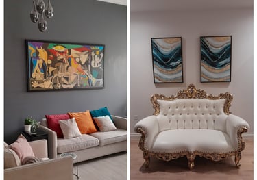 a living room in Poole with a couch and a painting