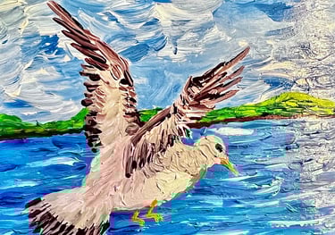 an abstract painting of a bird in flight