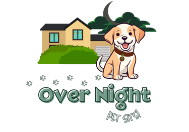 Julia's Pet Pals overnight pet sitting service, featuring a happy dog, a house, and a crescent moon.