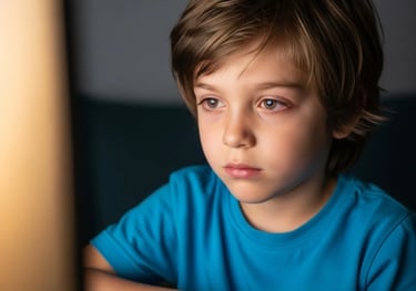 Child staring at a screen, illustrating the impact of screen time