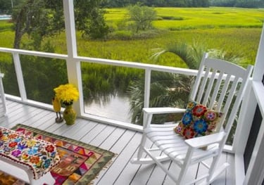 A beautiful view of the outdoors on the back porch.