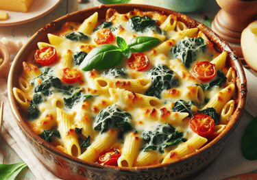 a pasta dish with spinach and cheese