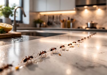 Infestación de hormigas argentinas en una cocina urbana durante la primavera