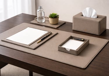 a notepad, paper holder and tissue box cover