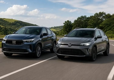 Fiat Fastback T200 e Volkswagen Nivus Sense em movimento na rodovia