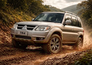 SUV Pajero TR4 4x4 2014 na lama mostrando desempenho off-road superior a SUVs modernos
