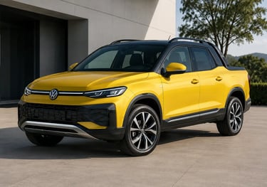 Volkswagen Tukan amarela em cenário externo moderno antes de sua estreia