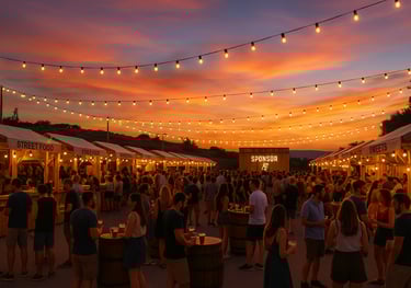 A BIG OUTSIDE FESTIVAL WITH PEOPLE AND FOOD VANS