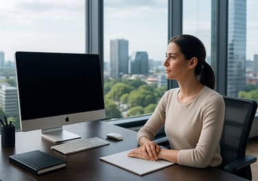 Mulher refletindo sobre sua vida financeira. Ele se sente segura e próspera