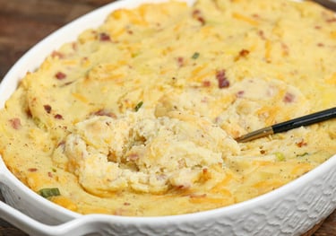 chicken casserole in white dish