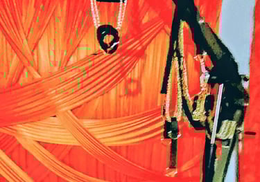 SUSPENSION CRANE  with a red curtain