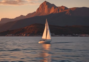 a sailboat sailing on the water at sunset bareboat
