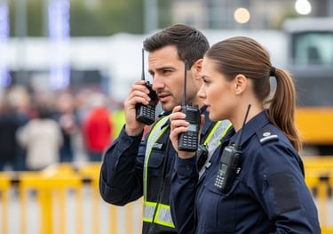 a couple of police officers standing next to each other