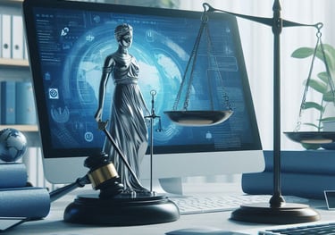 servico-de-traducao-juramentada-com-documentos-computador-e-estatua-na-mesa