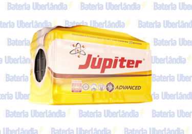 Bateria Jupiter amarela, sobre fundo com o texto "Bateria Uberlândia".