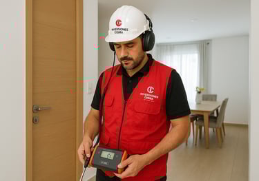 Técnico detectando fugas de agua con geófono profesional