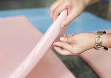 Foam material cut into yoga block sizes during manufacturing