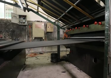 Foam sheets cut into standard yoga mat sizes during production