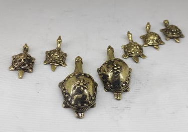 "Handcrafted Brass Turtle Family Decor–Two Big Turtles with Small Ones–Back Side View-for global buyers"