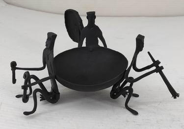 "Handcrafted Bastar tribal iron bowl with three musicians – Top & Front View-Globally demanded"