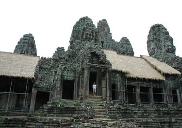 Tracey Billington at the Temple of Bayon Angkor, Siem Reap, Cambodia