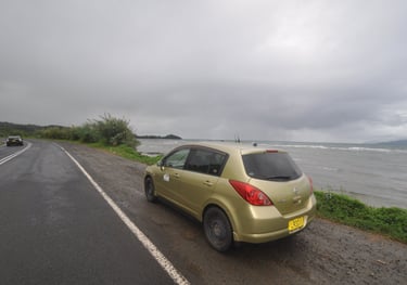 our hire car on the coast road to suva, fiji