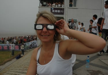 Tracey Billington in Hangzhou waiting for the total solar eclipse, China